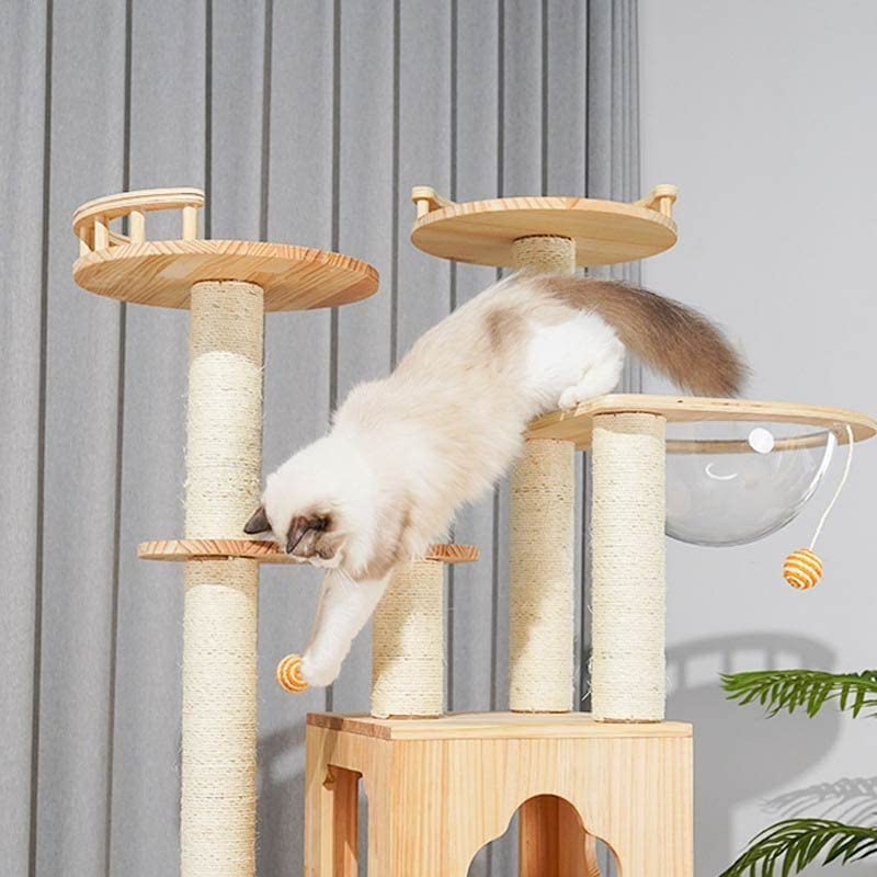 Amazon | キャットタワー 木製 キャット ツインタワー XYY-1 木